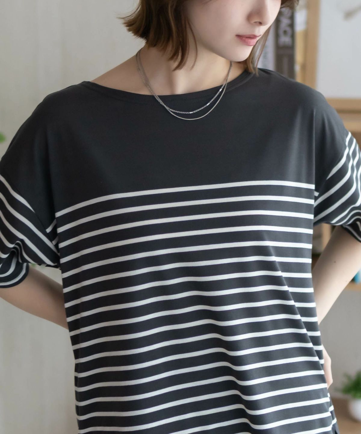 Howdy Marie ボーダー5分袖Tシャツ レディース ネコポス 対応商品