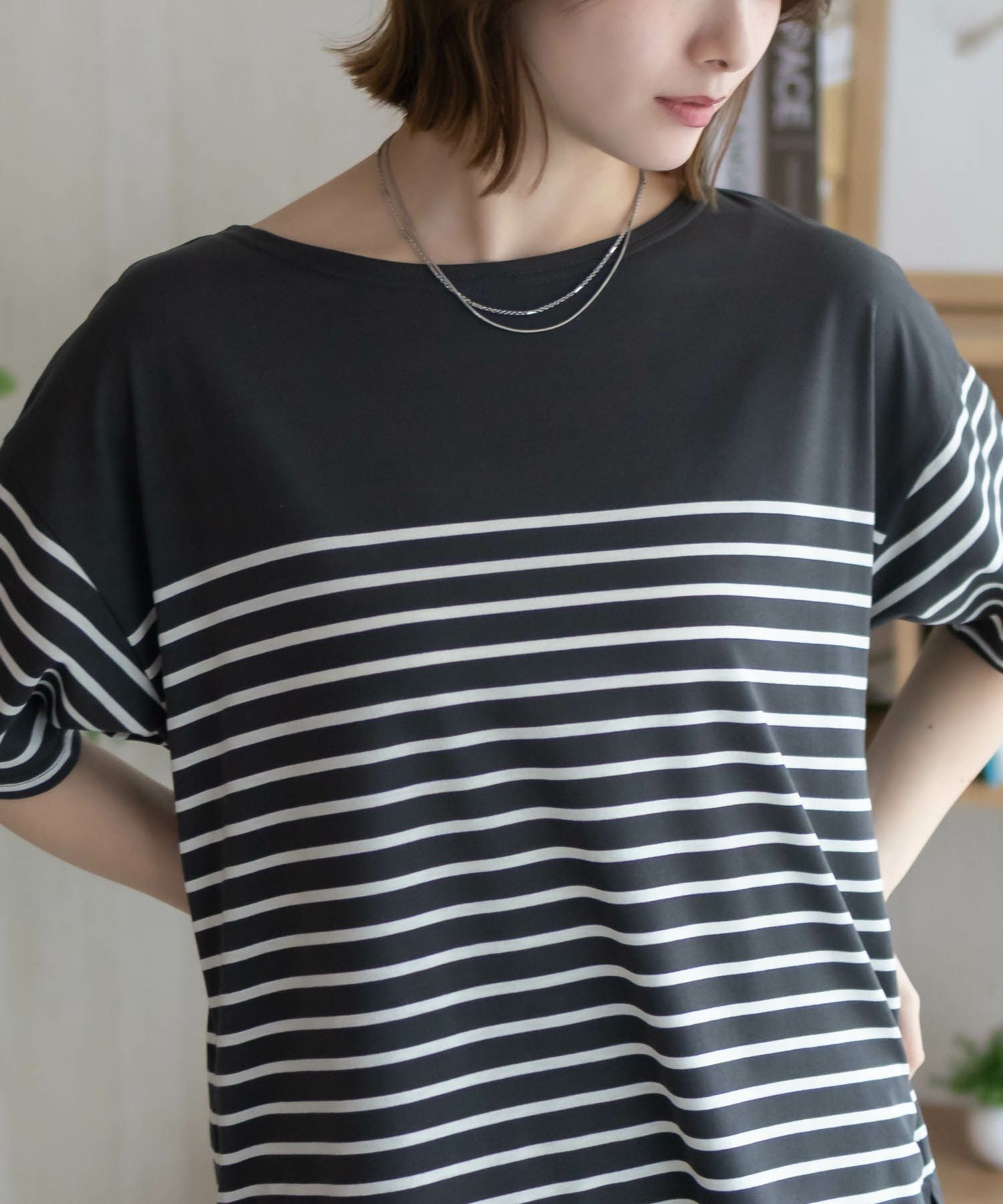 Howdy Marie  ボーダー5分袖Tシャツ レディース メール便 対応商品商品サムネイル-3