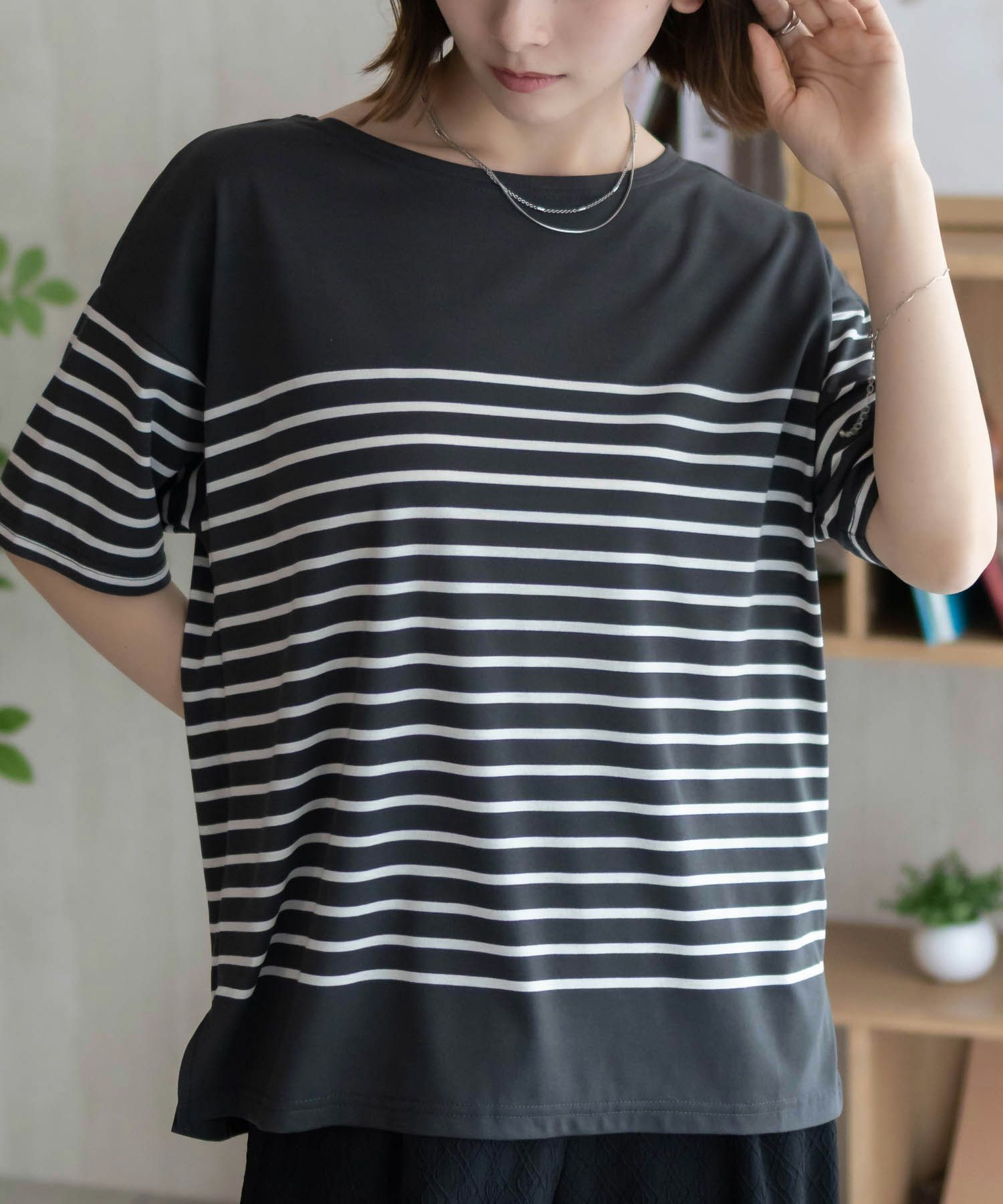 Howdy Marie ボーダー5分袖Tシャツ レディース メール便 対応商品商品サムネイル-4