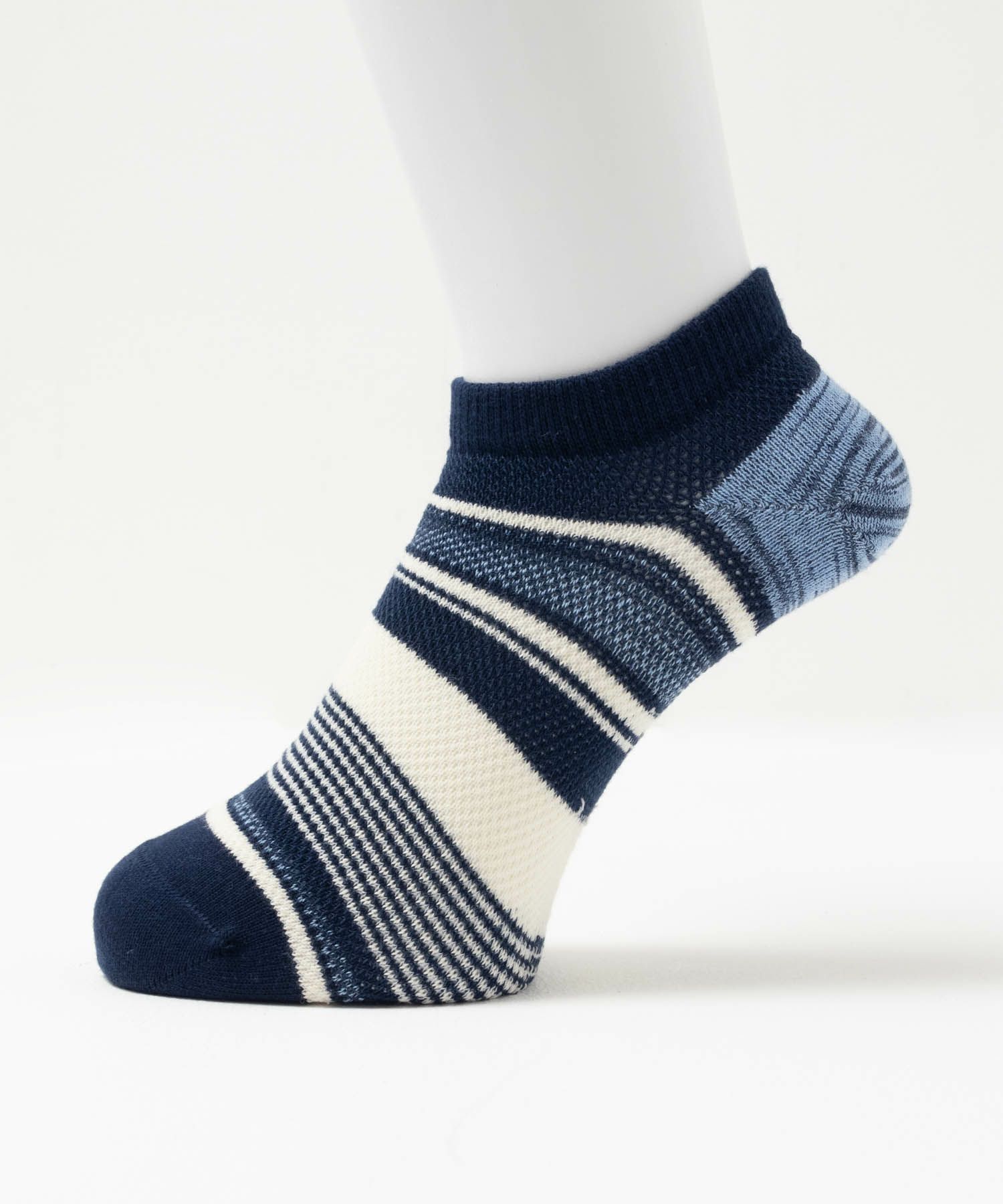 NAVY  アンクルソックス カノコメッシュボーダー メンズ商品画像-3