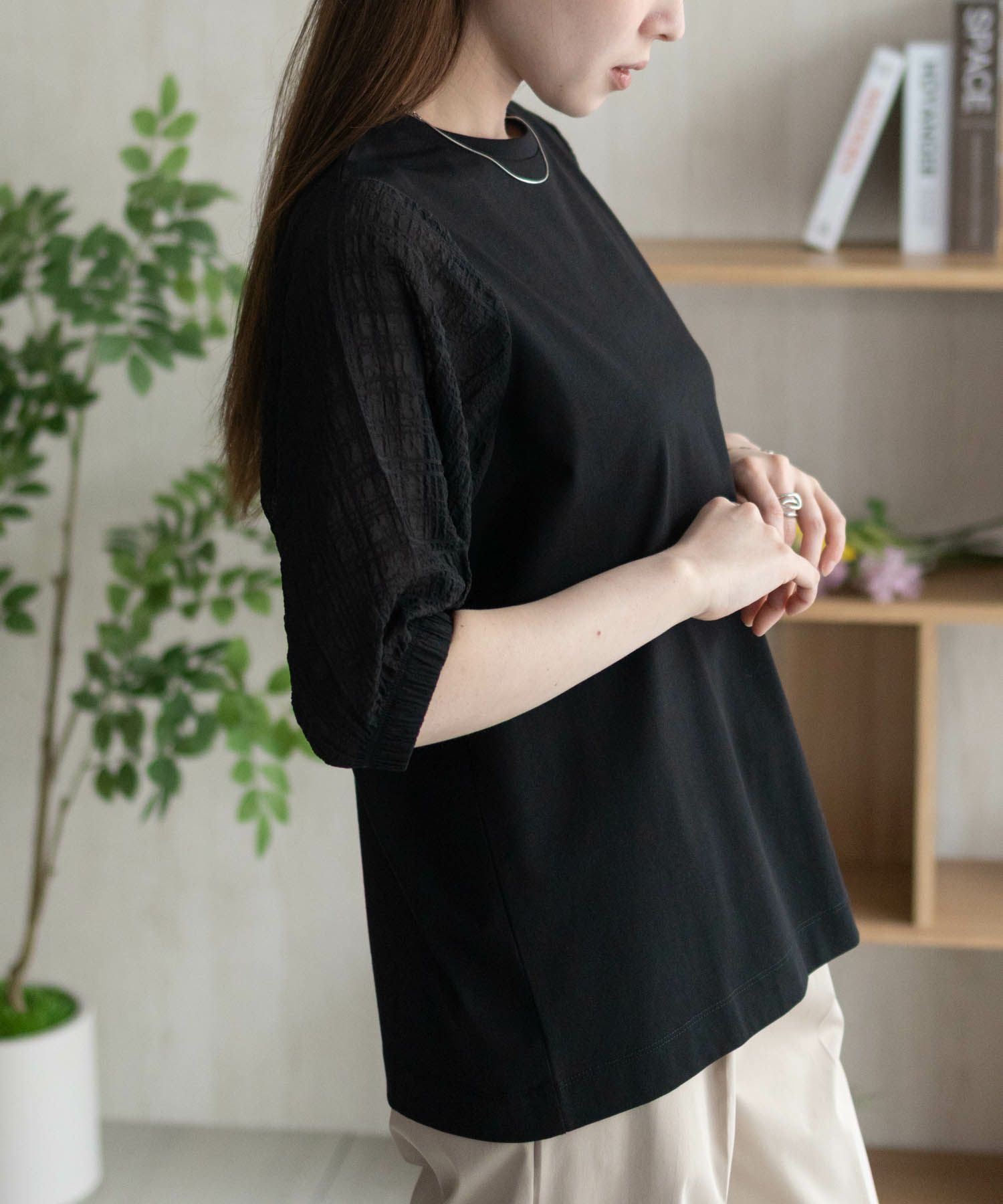 HusHusH 袖異素材プルオーバー レディース メール便 対応商品商品画像-11