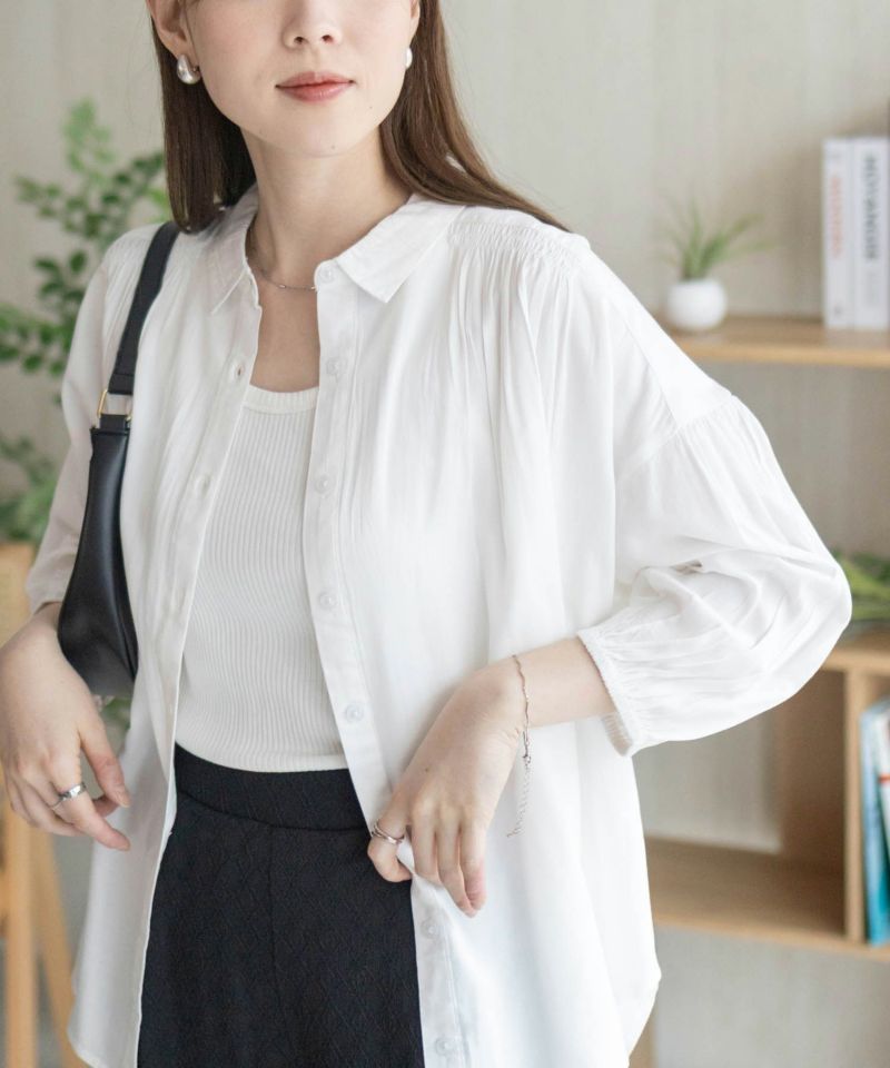 Howdy Marie  インドファブリック 7分袖シャーリングチュニック レディース商品画像-2