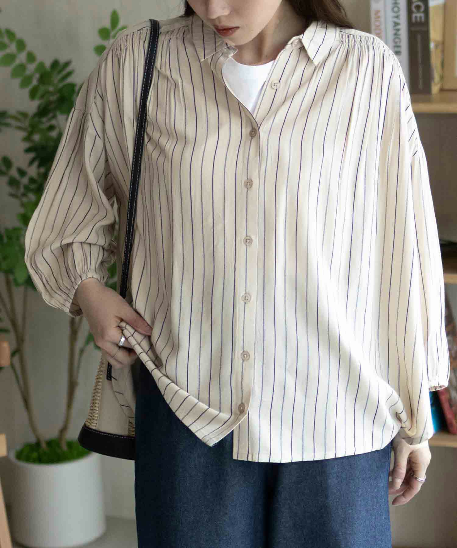 Howdy Marie インドファブリック 7分袖シャーリングチュニック レディース商品サムネイル-5