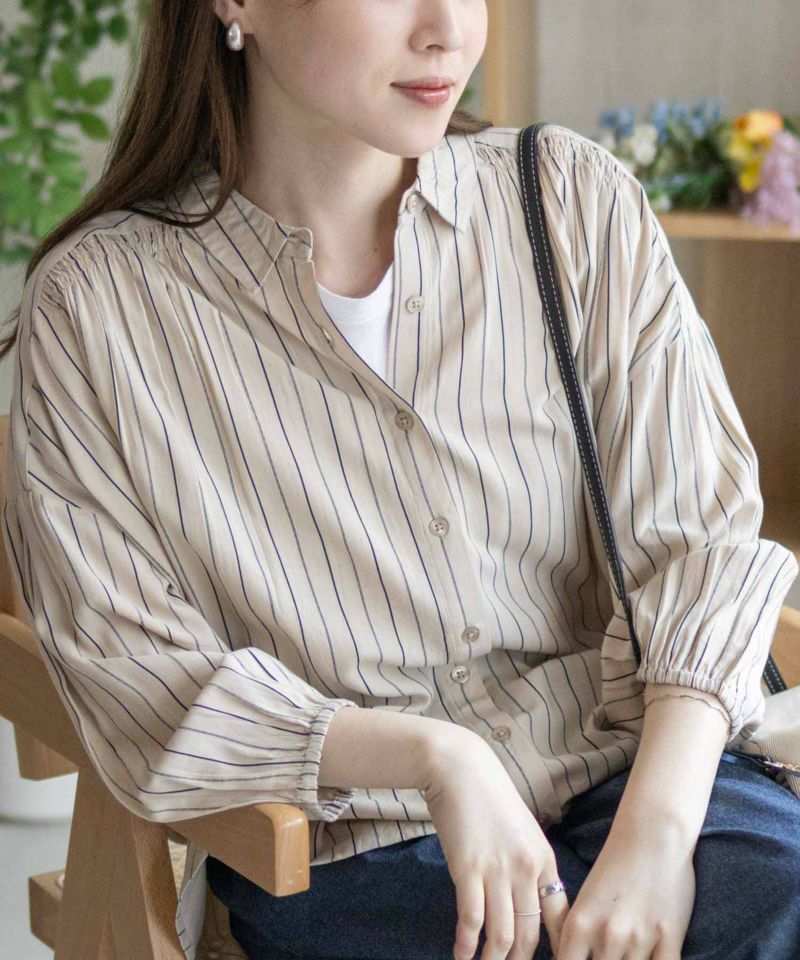 Howdy Marie インドファブリック 7分袖シャーリングチュニック レディース商品画像-6