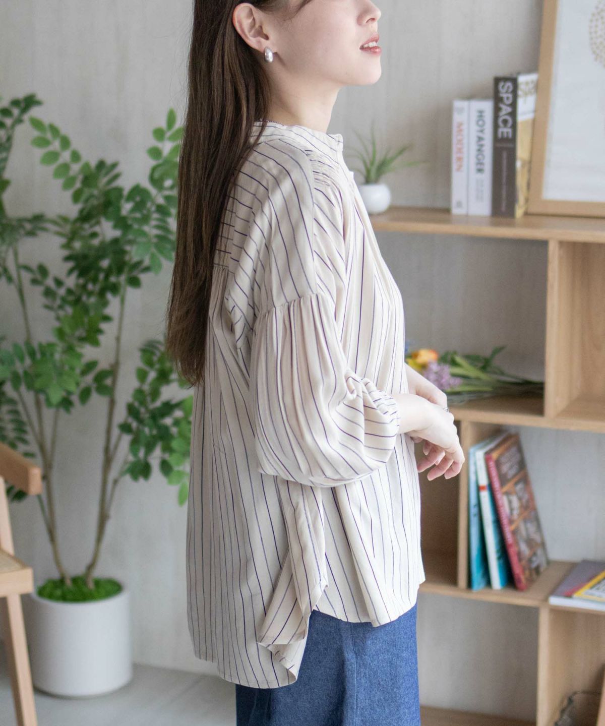 Howdy Marie インドファブリック 7分袖シャーリングチュニック レディース