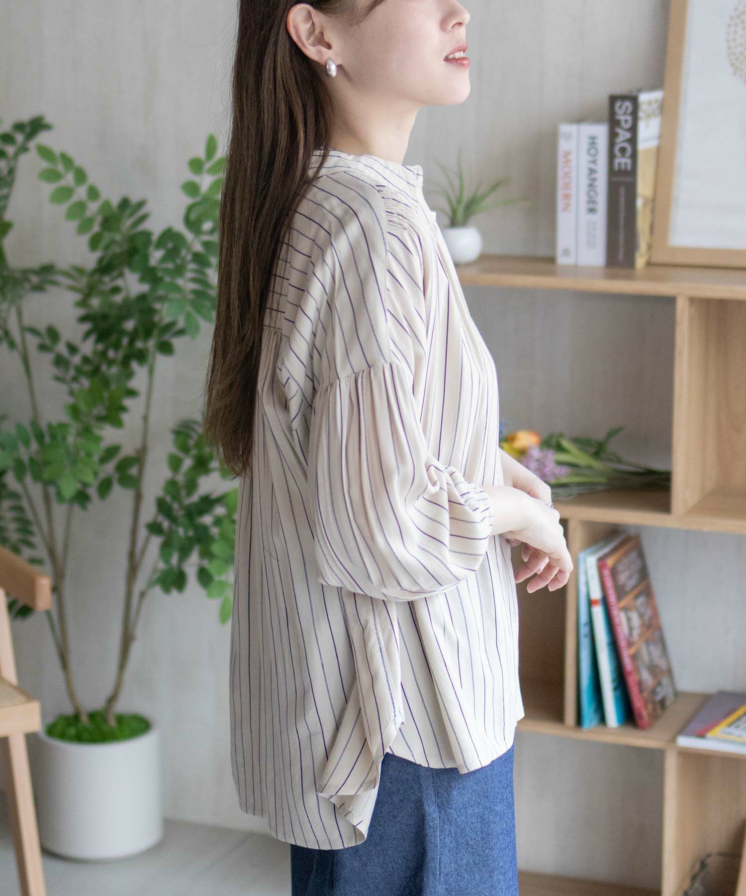 Howdy Marie インドファブリック 7分袖シャーリングチュニック レディース