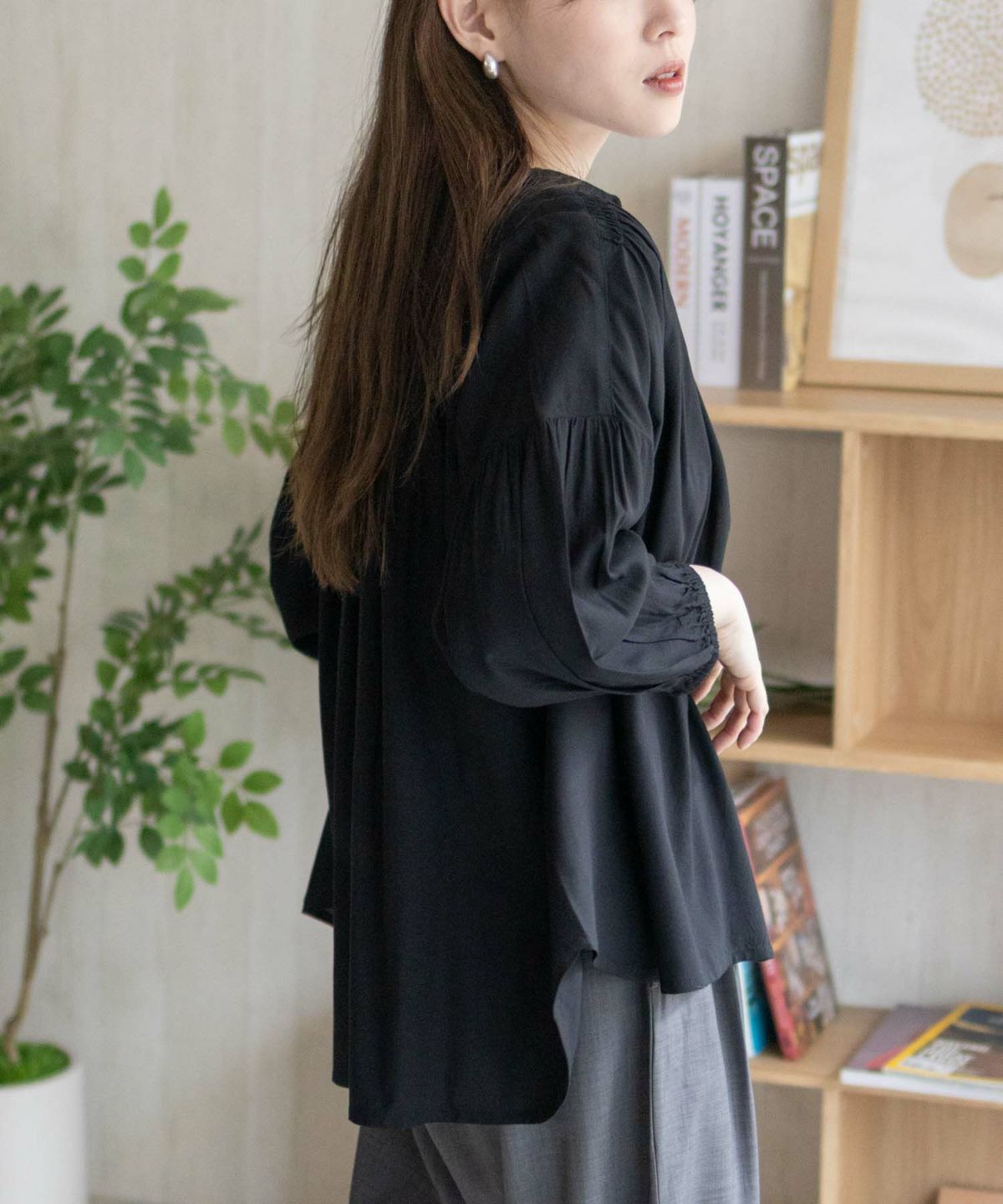 Howdy Marie インドファブリック 7分袖シャーリングチュニック レディース