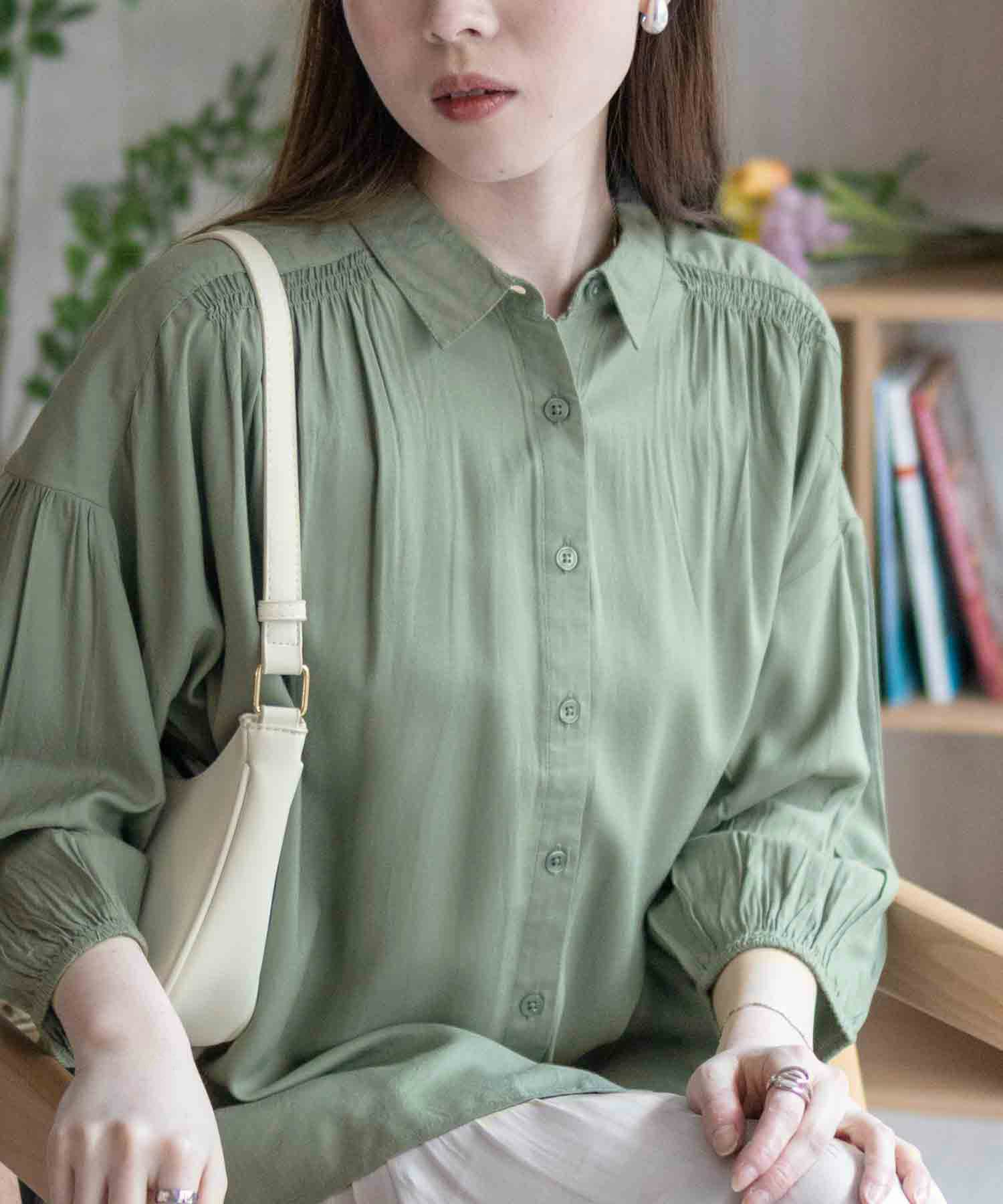 Howdy Marie インドファブリック 7分袖シャーリングチュニック レディース