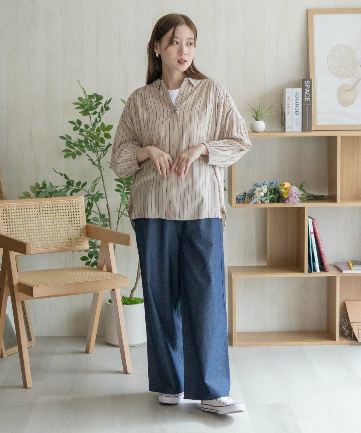 Howdy Marie インドファブリック 7分袖シャーリングチュニック レディース