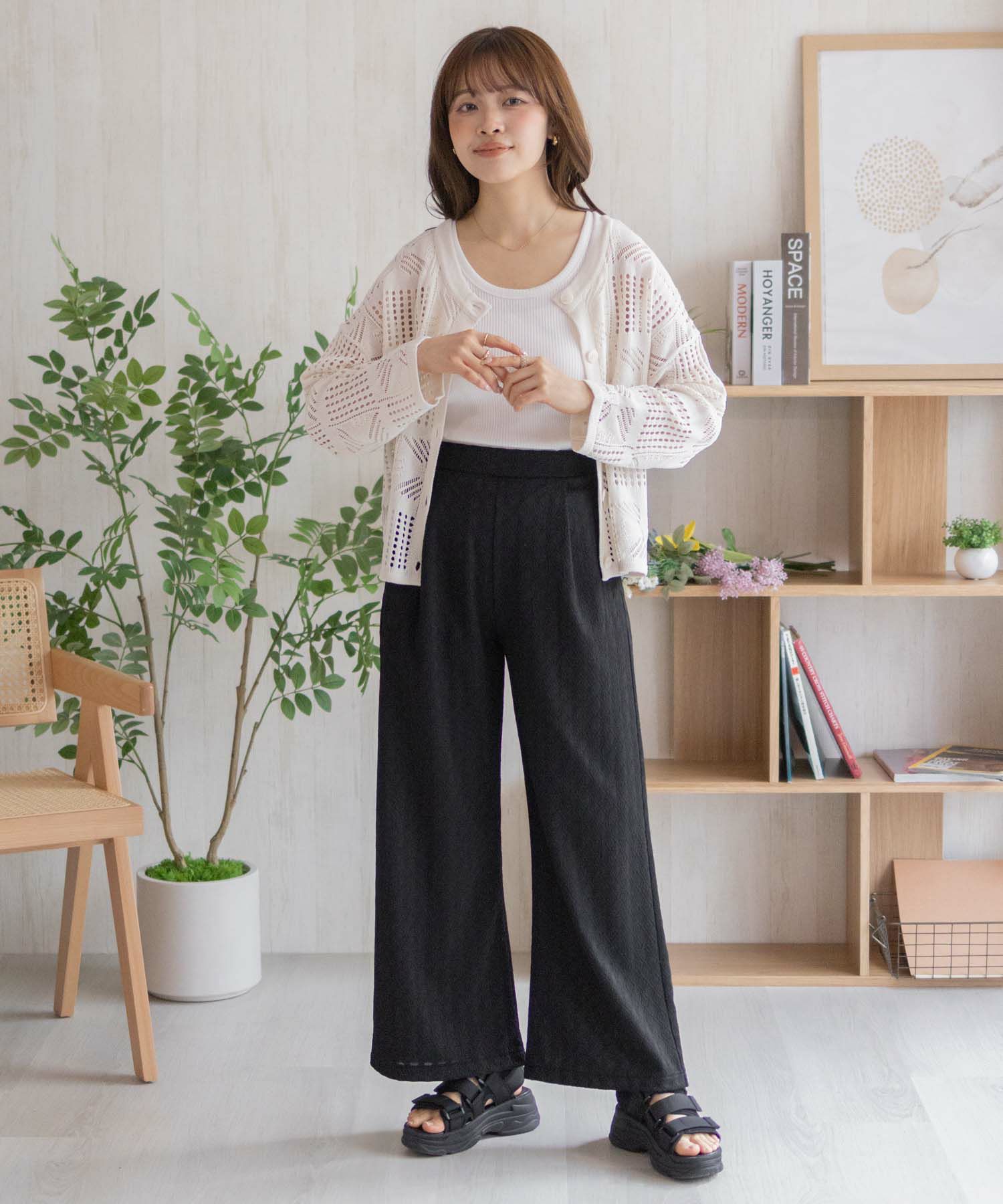 Howdy Marie ジャガードセミワイドパンツ レディース