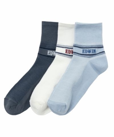 EDWIN  クォーターソックス くるぶしロゴ柄 3足組 メンズ