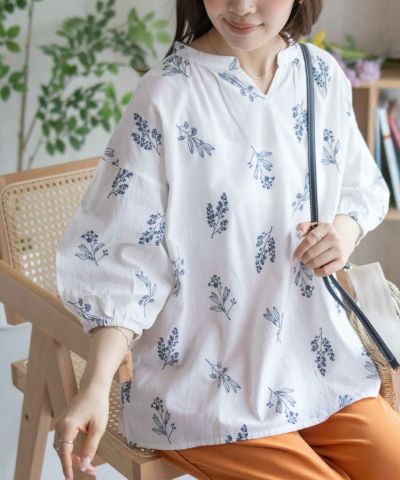 Howdy Marie  インドファブリック 綿麻刺繍プルオーバー レディース