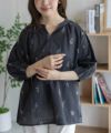 Howdy Marie インドファブリック 綿麻刺繍プルオーバー レディース