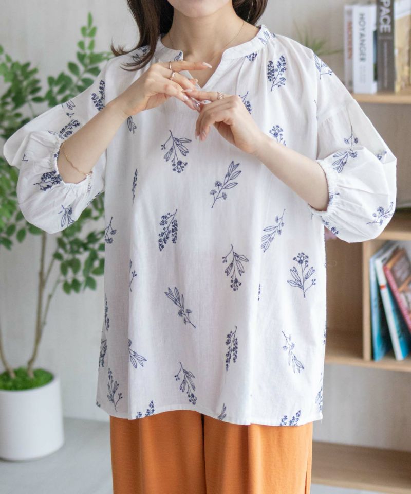 Howdy Marie インドファブリック 綿麻刺繍プルオーバー レディース商品画像-5