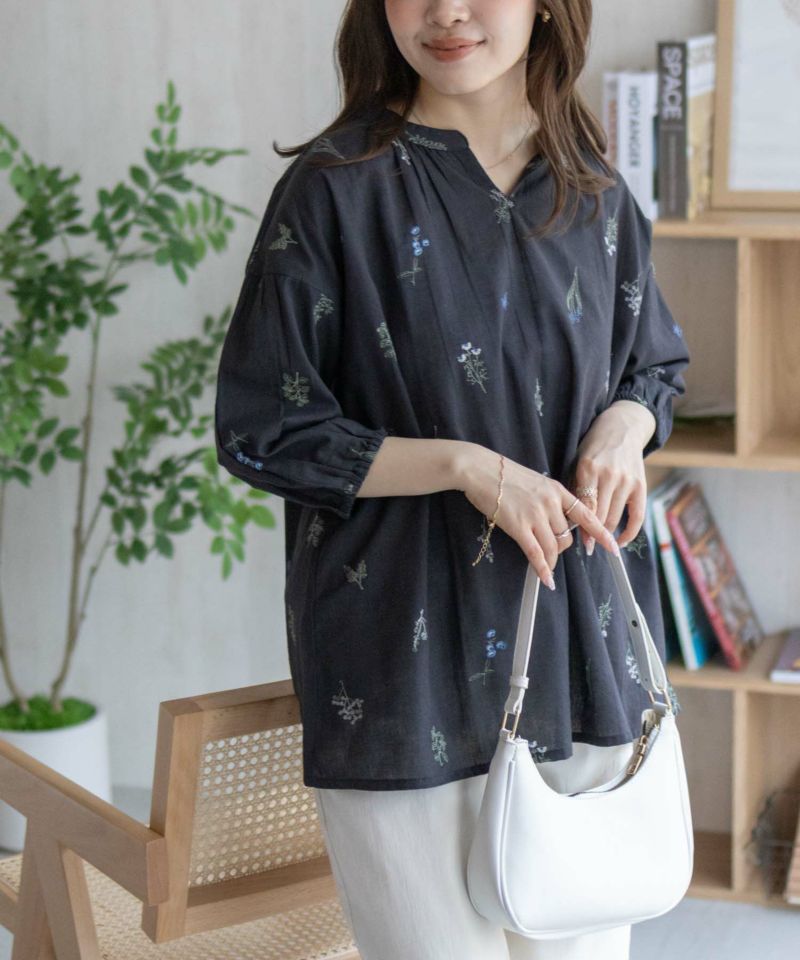大人気新品セール ブ Howdy レディース 綿麻刺繍プルオーバー インドファブリック Marie トップス