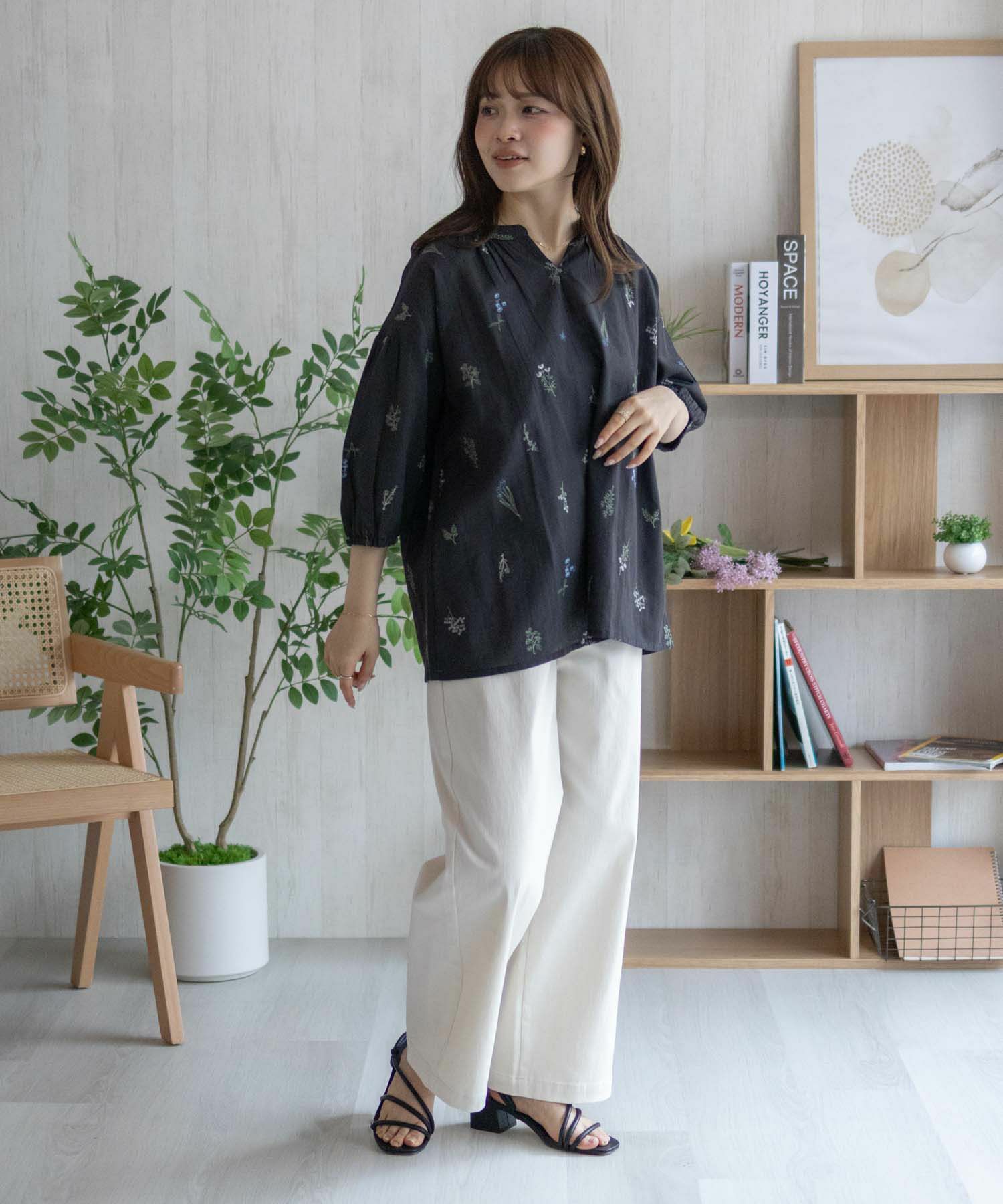 Howdy Marie インドファブリック 綿麻刺繍プルオーバー レディース