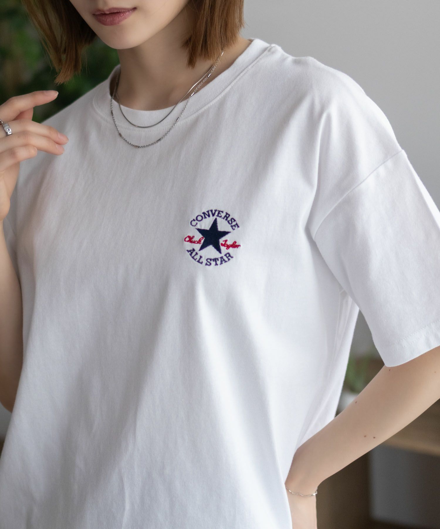 CONVERSE ワンポイントパッチ刺繍Tシャツ レディース ネコポス 対応商品