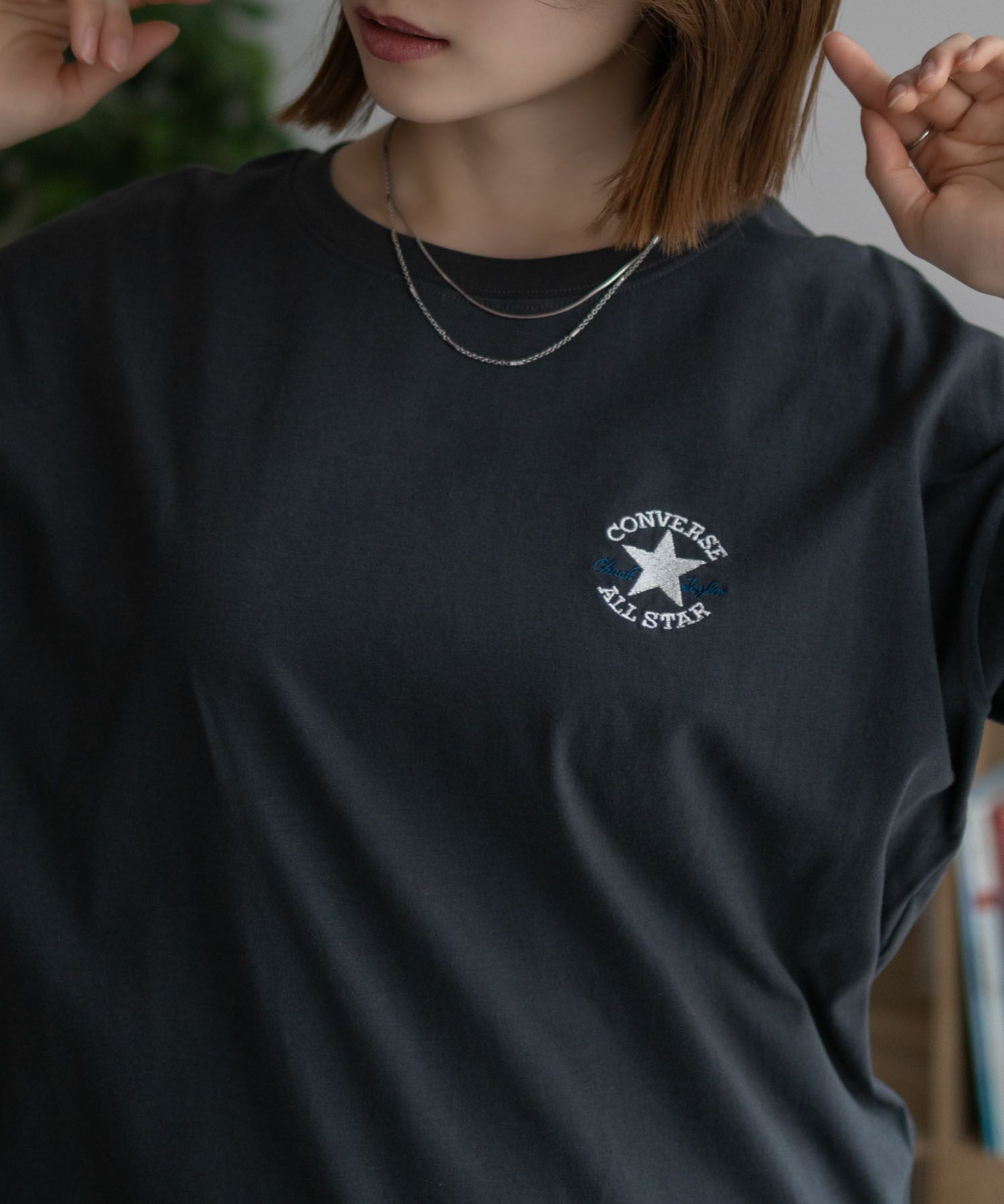 CONVERSE ワンポイントパッチ刺繍Tシャツ レディース メール便 対応商品商品サムネイル-15