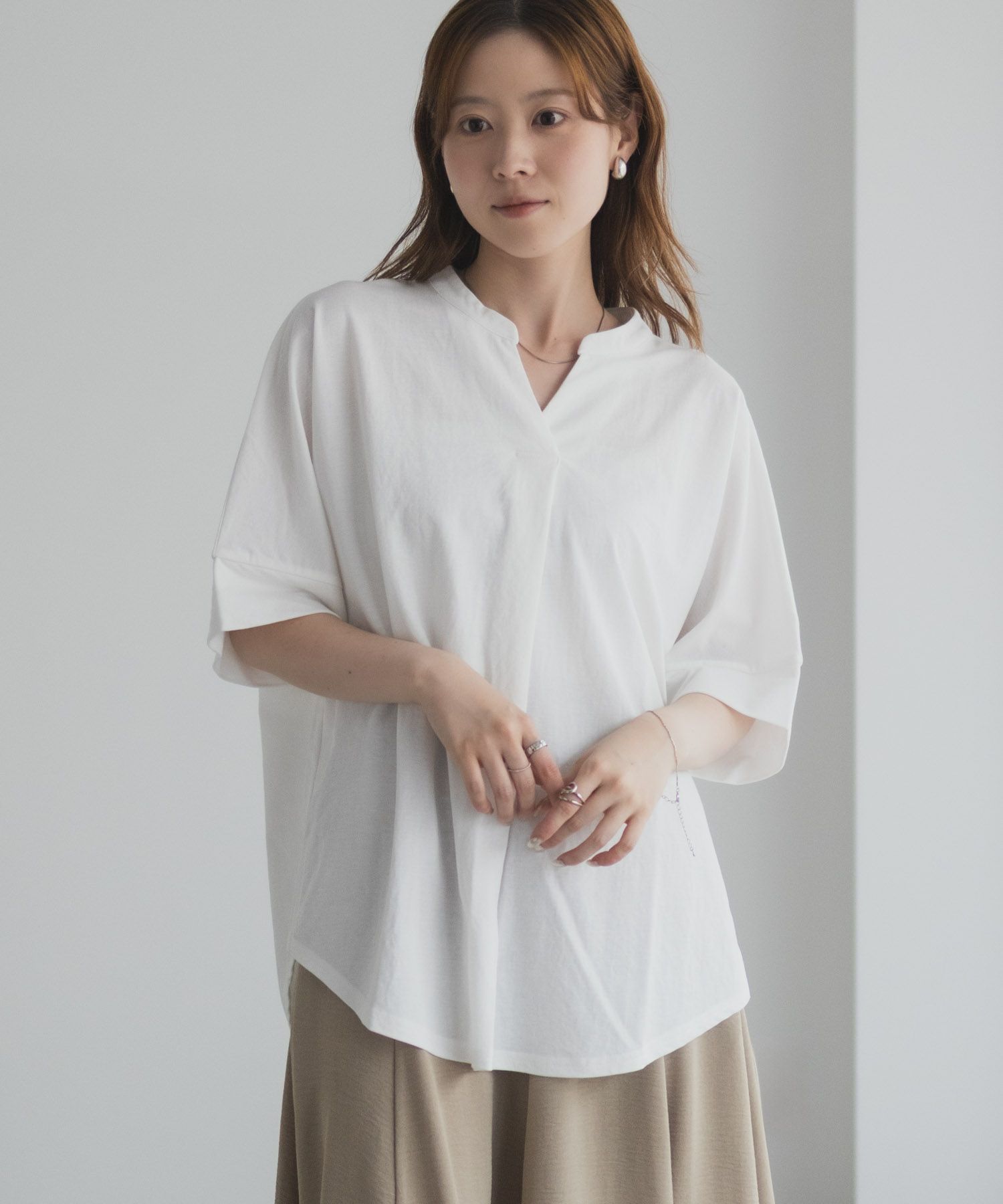 nAvy SARARI スキッパー5分袖ブラウス レディース