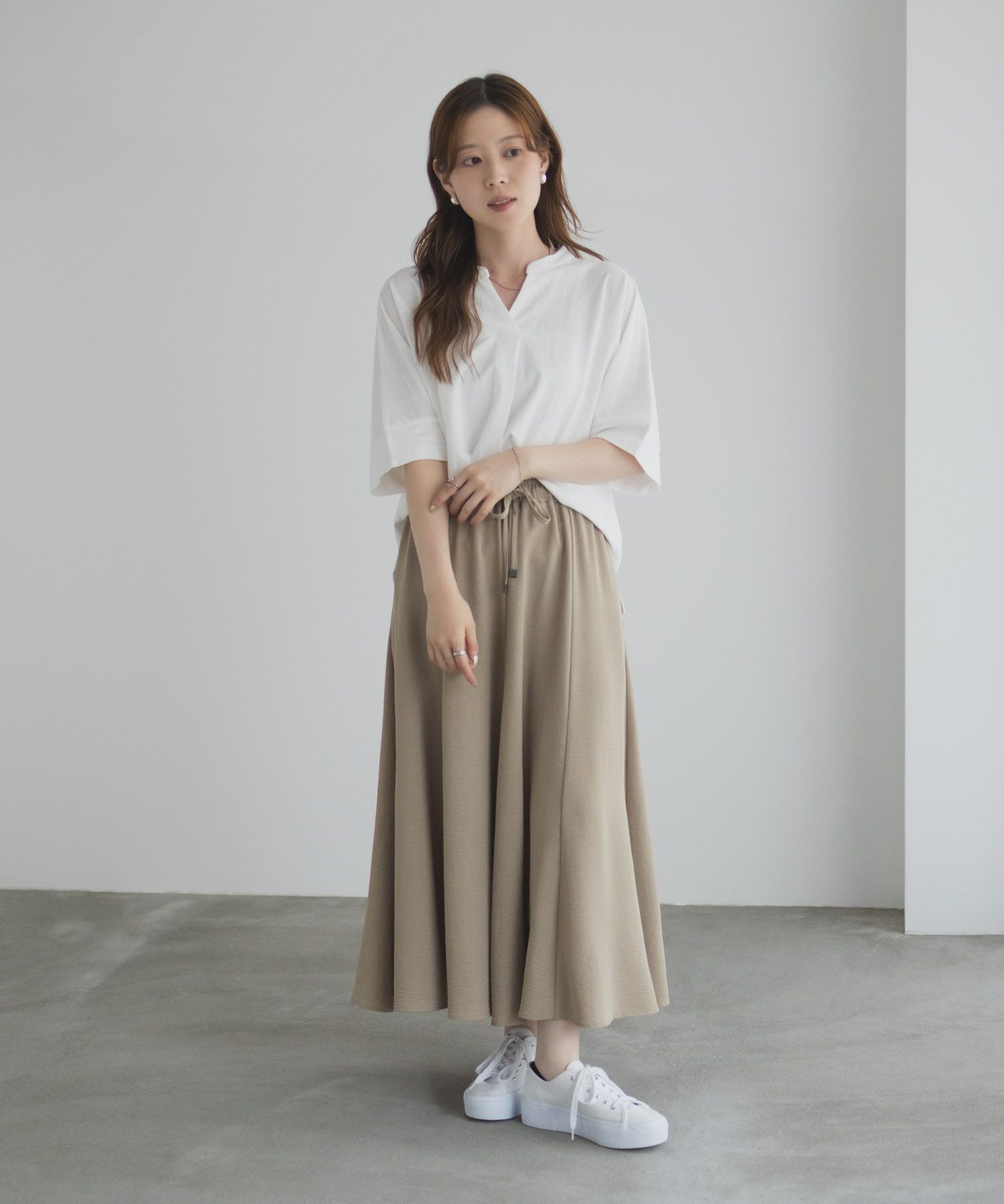 nAvy SARARI スキッパー5分袖ブラウス レディース