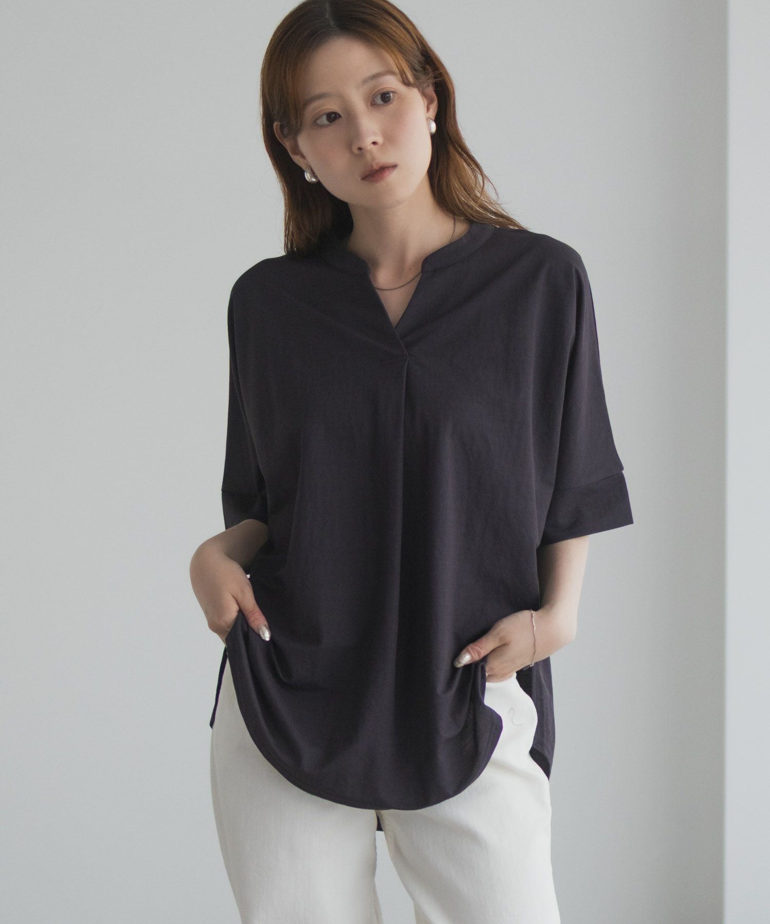 nAvy SARARI  スキッパー5分袖ブラウス レディース商品画像-7