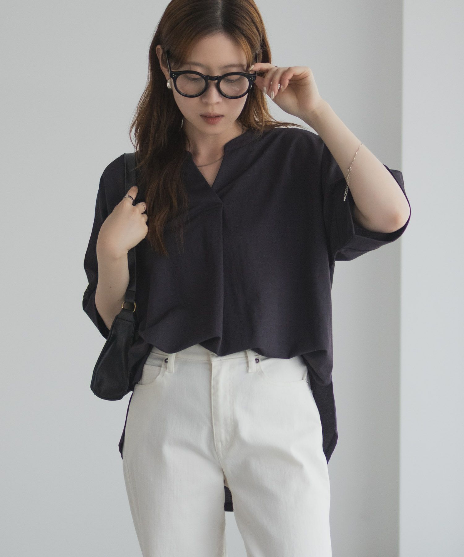 nAvy SARARI スキッパー5分袖ブラウス レディース