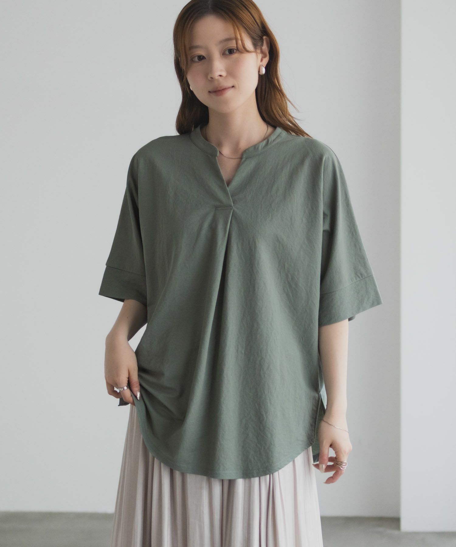 nAvy SARARI スキッパー5分袖ブラウス レディース