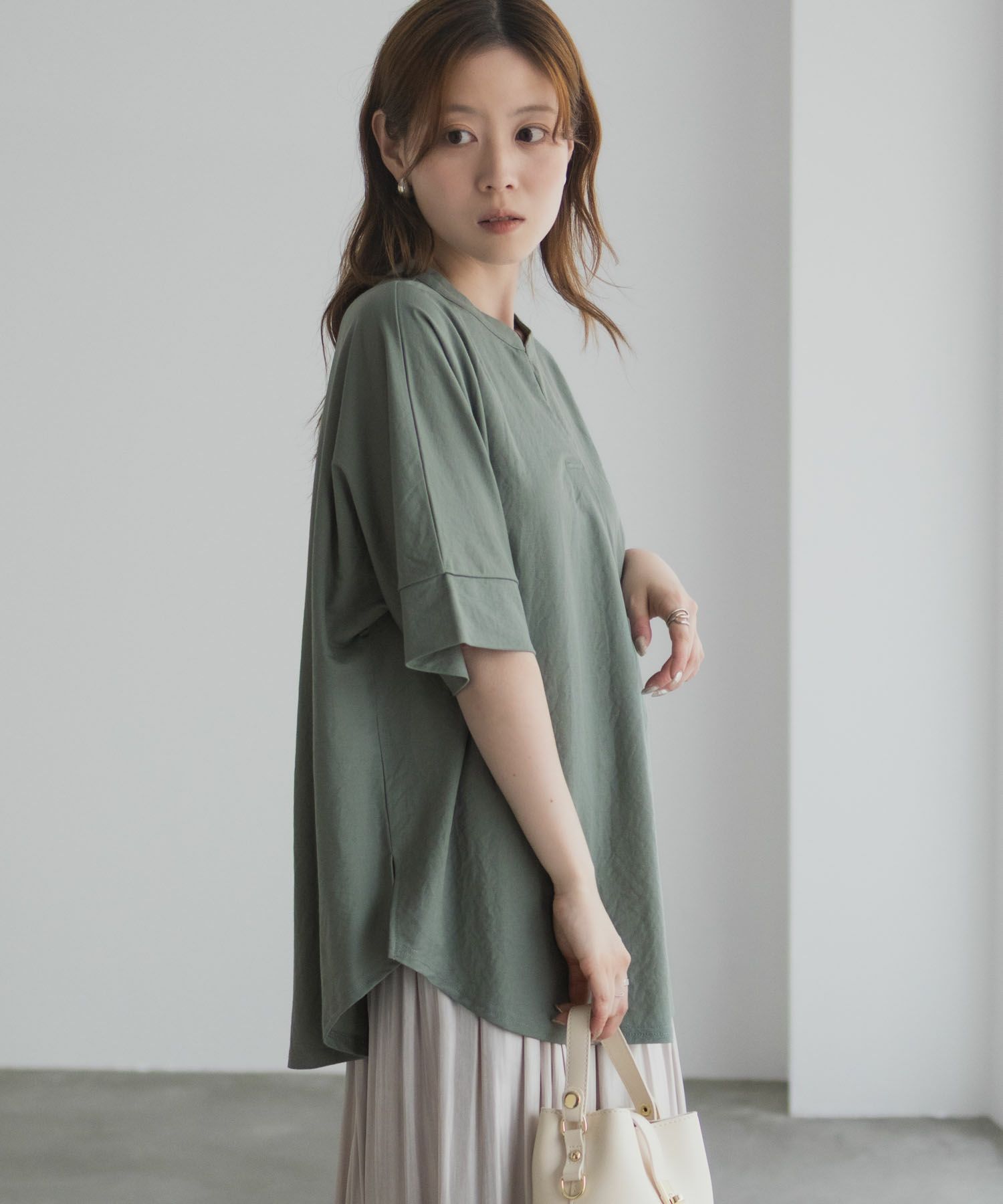 nAvy SARARI スキッパー5分袖ブラウス レディース