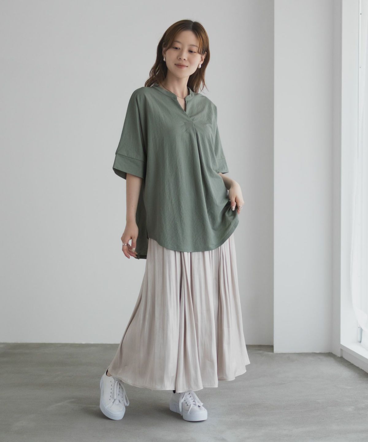 nAvy SARARI スキッパー5分袖ブラウス レディース