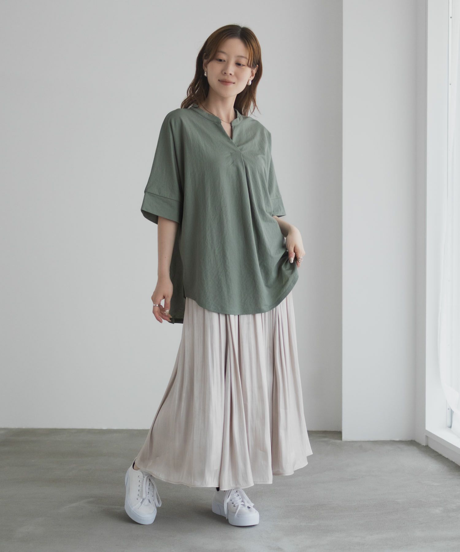 nAvy SARARI スキッパー5分袖ブラウス レディース