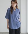nAvy SARARI スキッパー5分袖ブラウス レディース