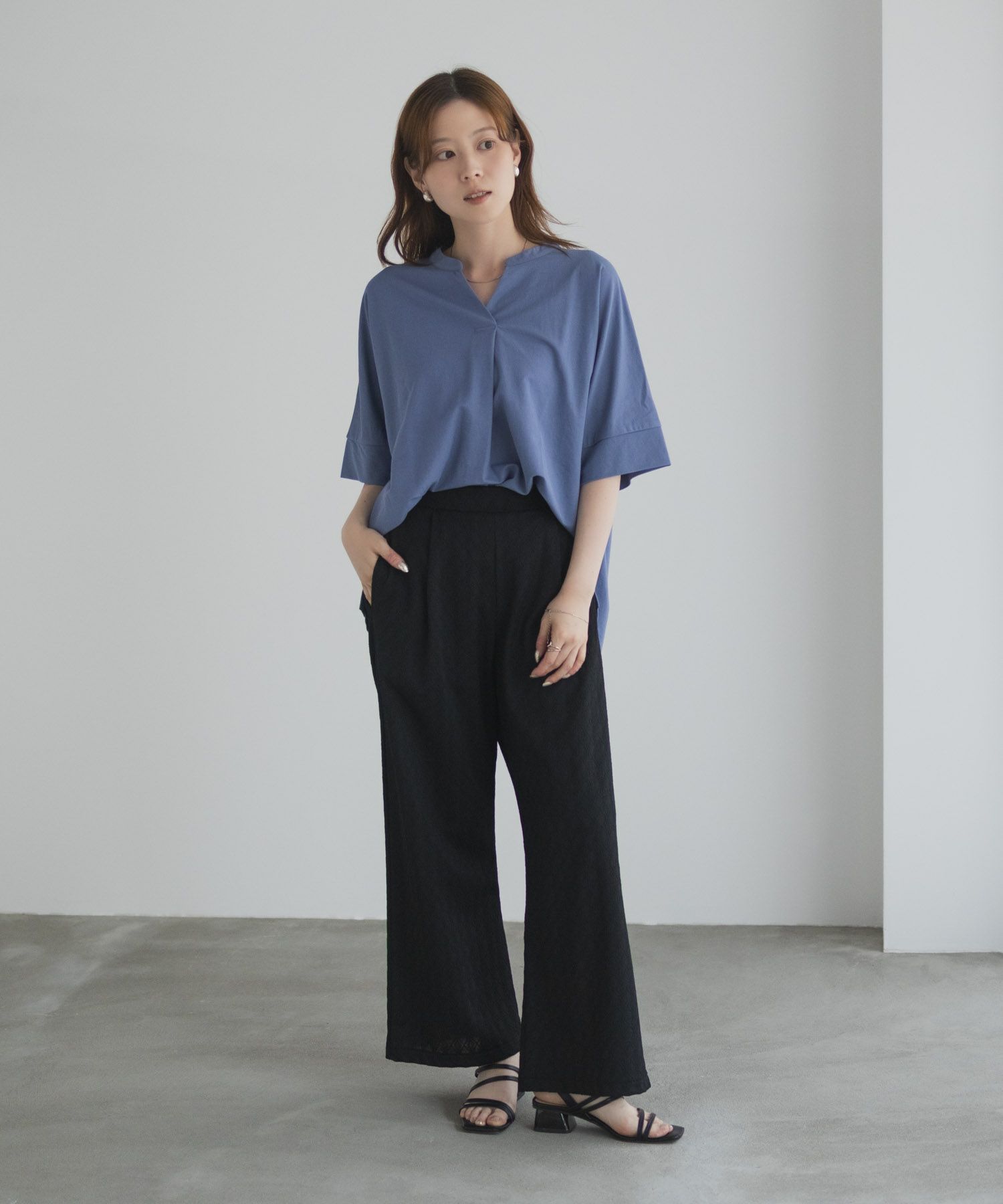 nAvy SARARI スキッパー5分袖ブラウス レディース