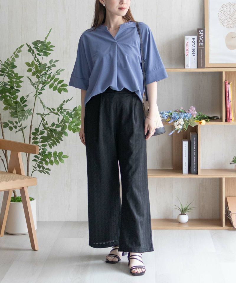 人気を誇る nAvy SARARI スキッパー5分袖ブラウス レディース トップス