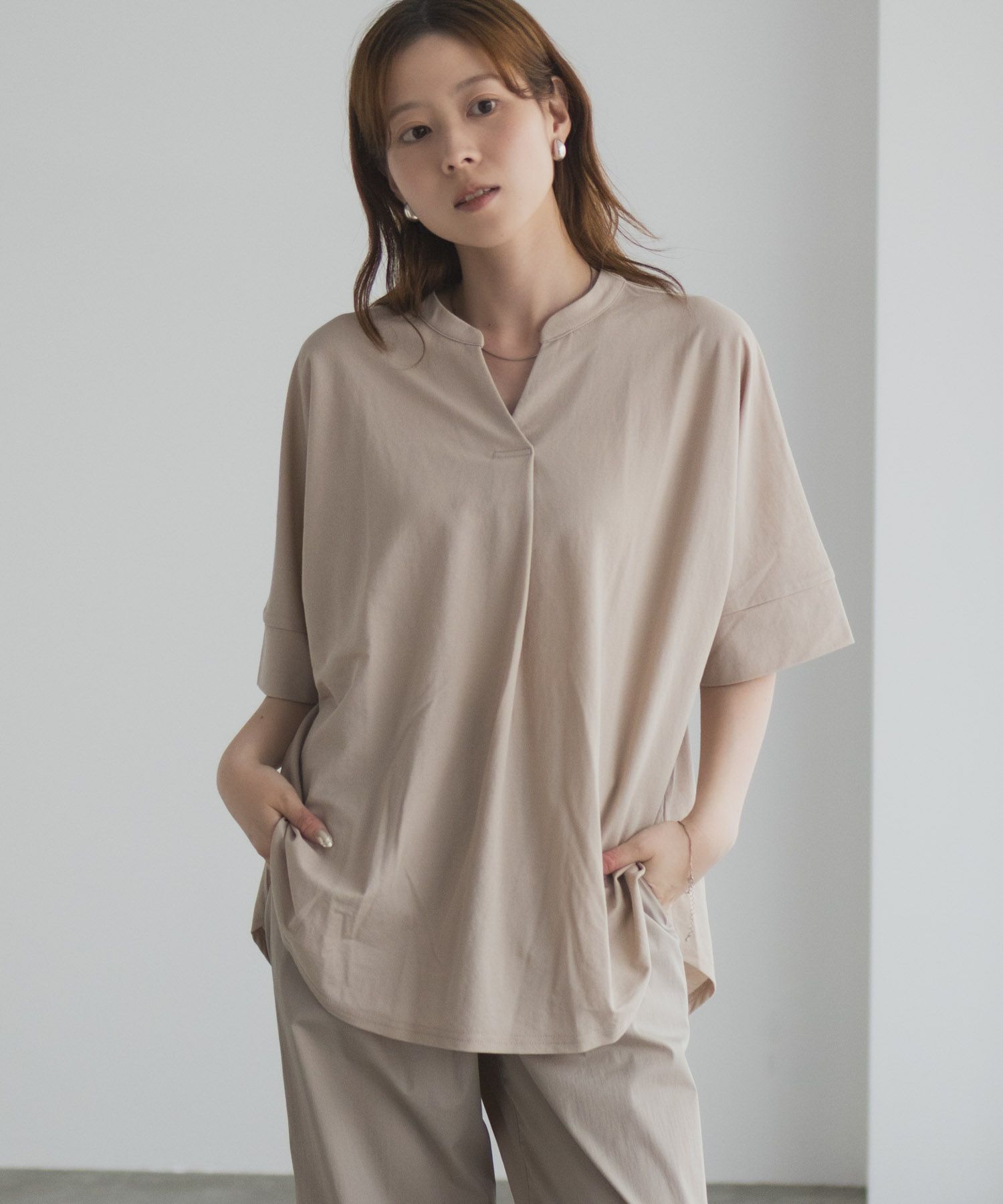 nAvy SARARI スキッパー5分袖ブラウス レディース