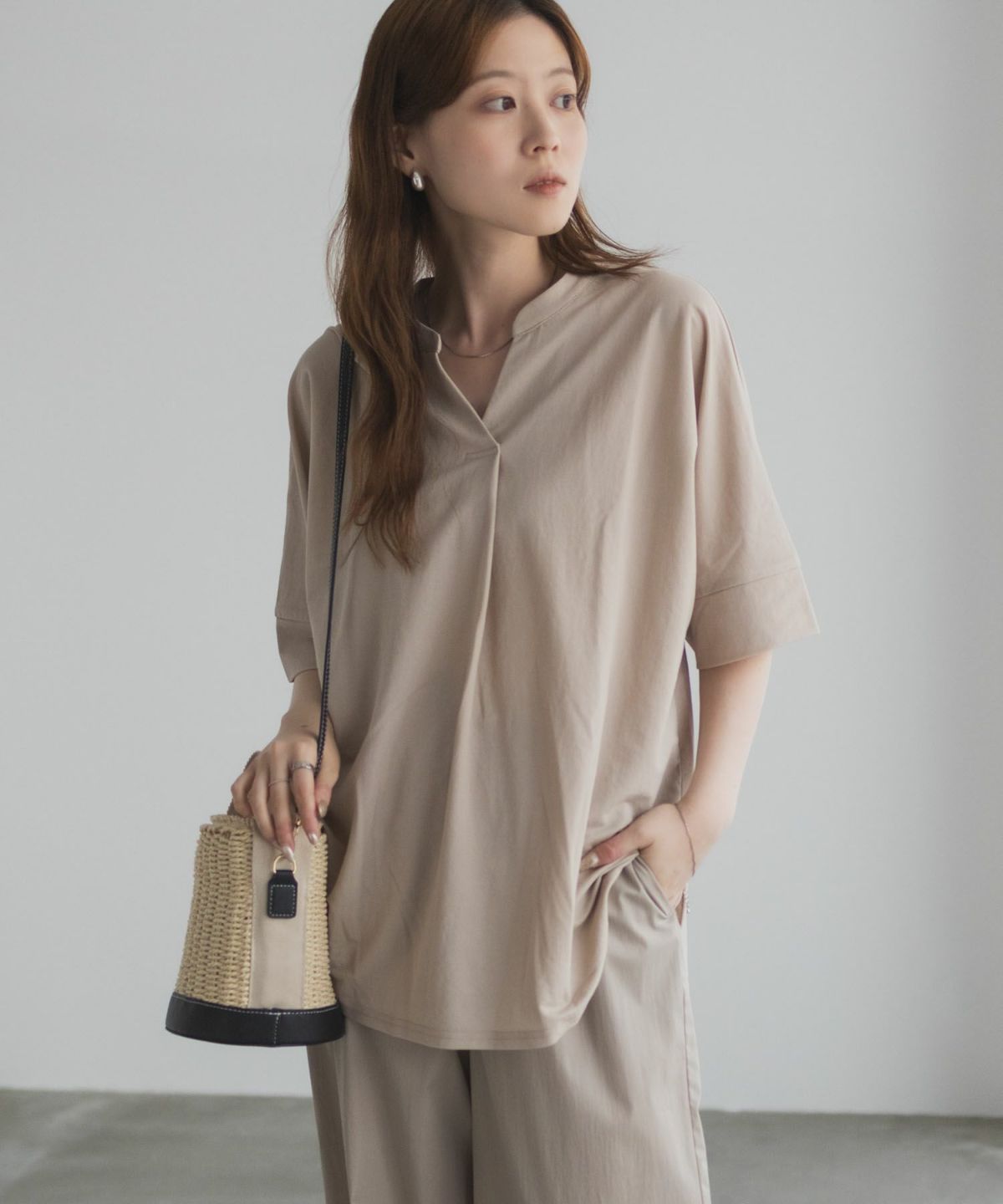 nAvy SARARI スキッパー5分袖ブラウス レディース