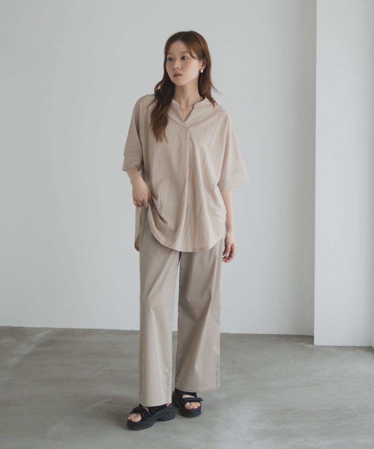 nAvy SARARI スキッパー5分袖ブラウス レディース