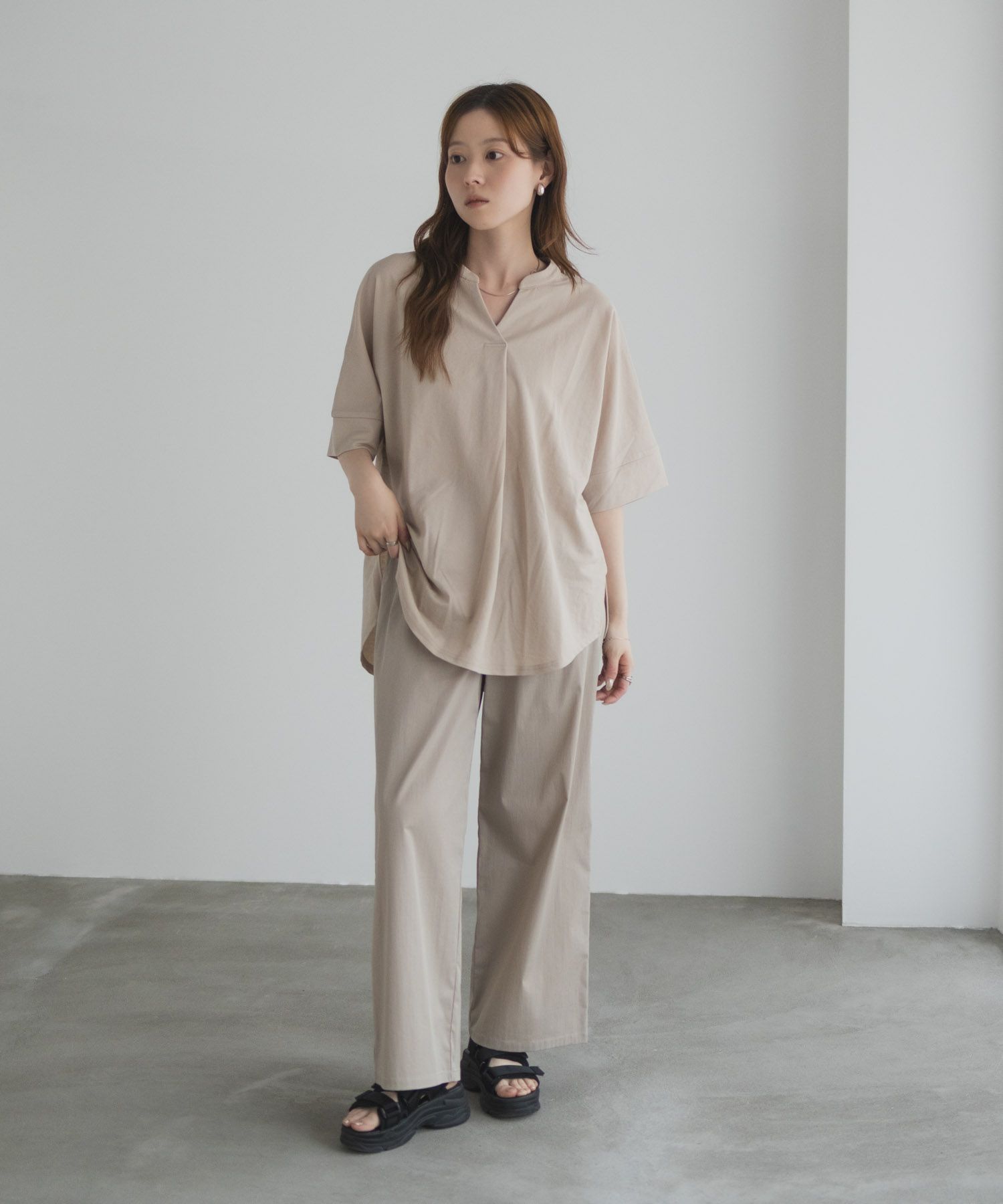 nAvy SARARI スキッパー5分袖ブラウス レディース