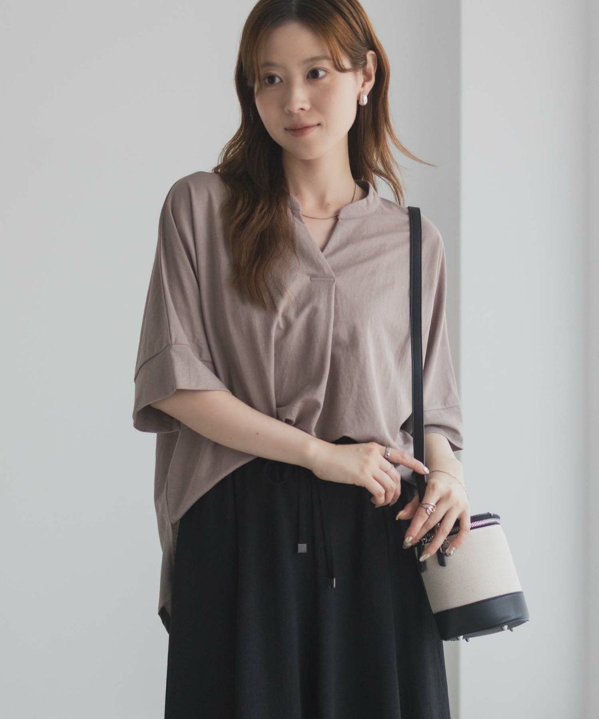 nAvy SARARI スキッパー5分袖ブラウス レディース