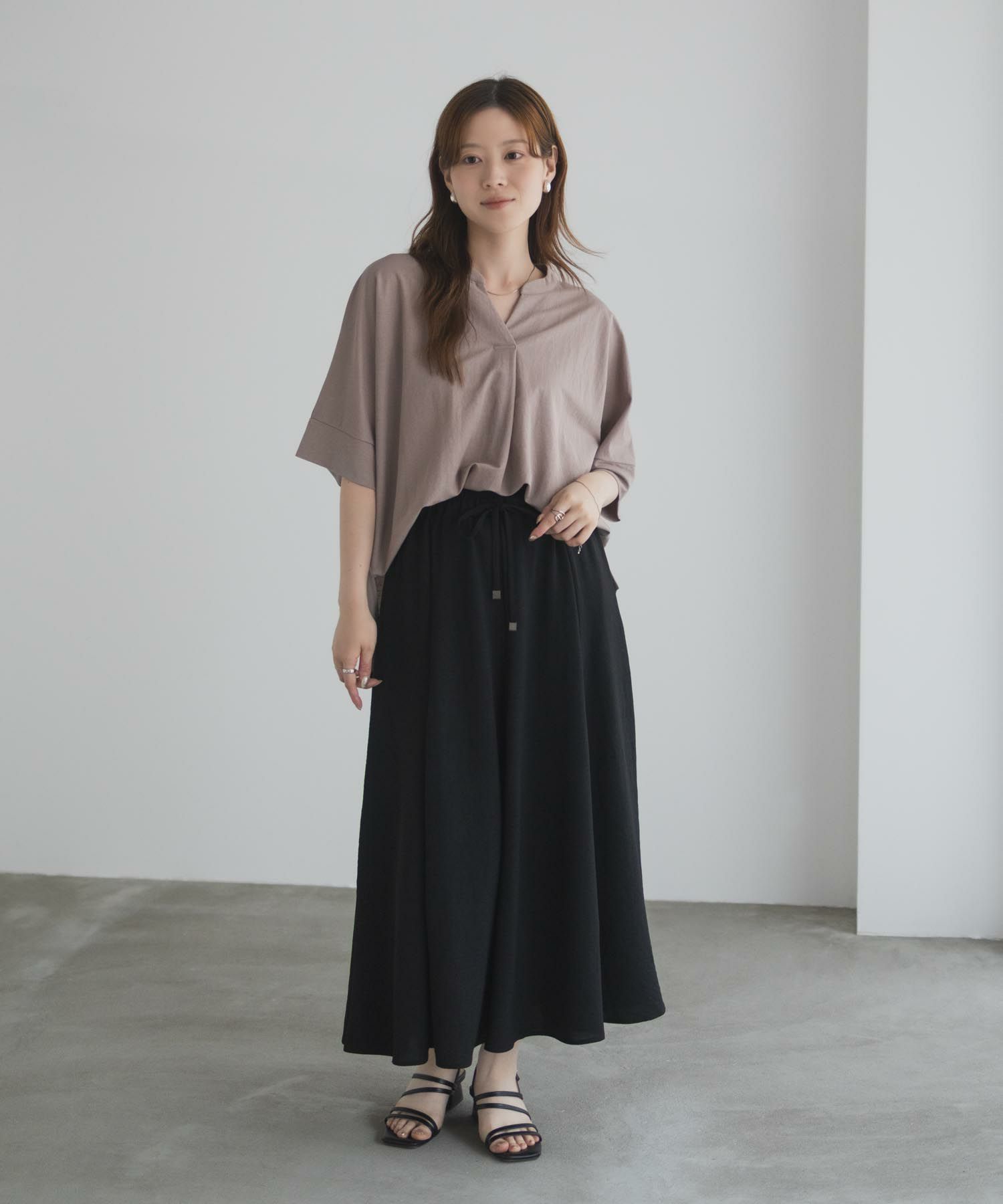 nAvy SARARI スキッパー5分袖ブラウス レディース