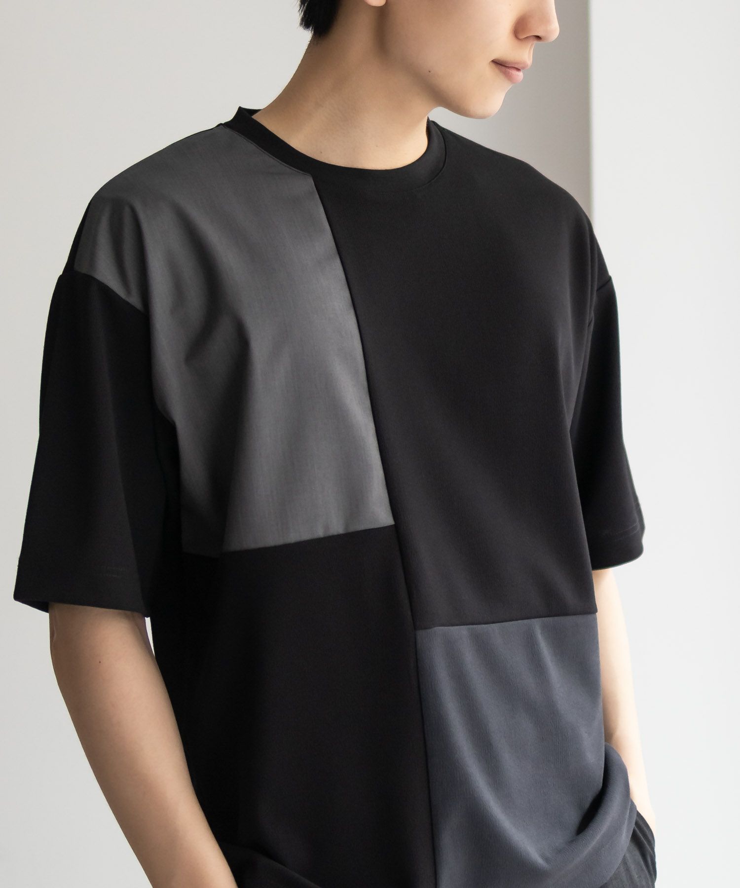 URBAN COLLECTION  カットジョーゼット 布帛パネル切替テーパードTシャツ メンズ メール便 対応商品商品サムネイル-2