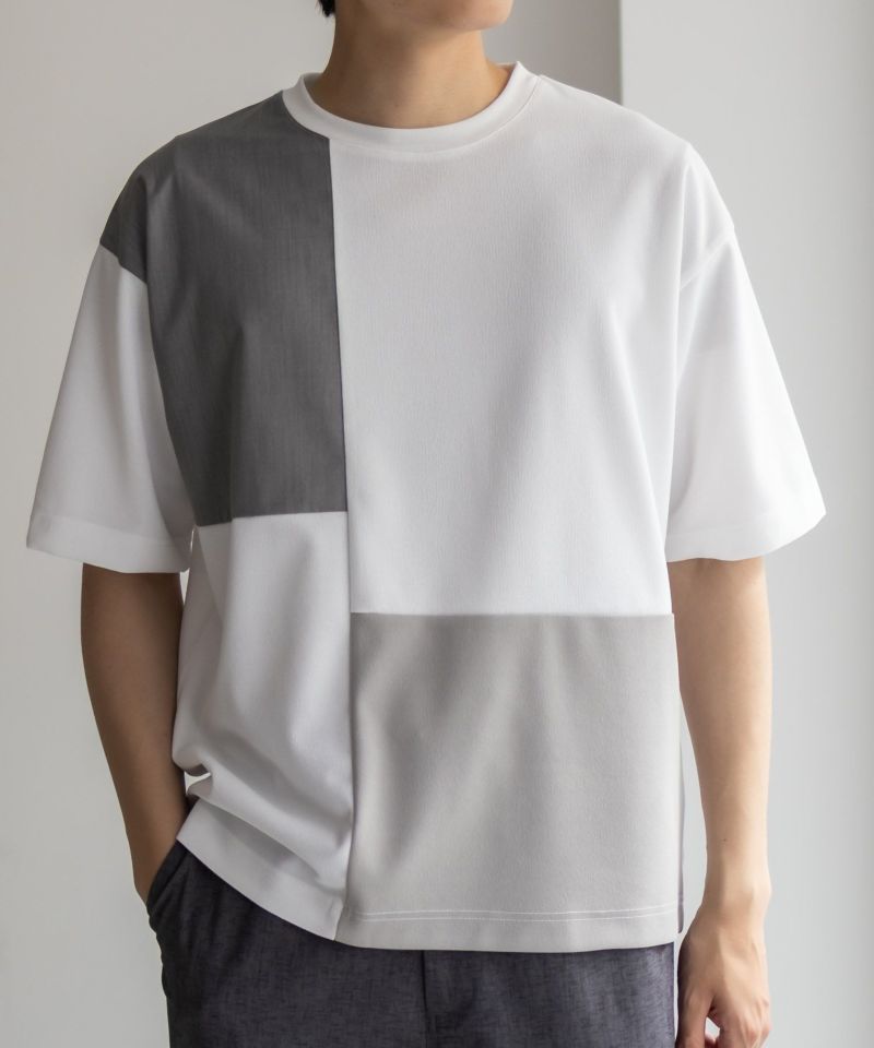 URBAN COLLECTION  カットジョーゼット 布帛パネル切替テーパードTシャツ メンズ メール便 対応商品商品画像-3