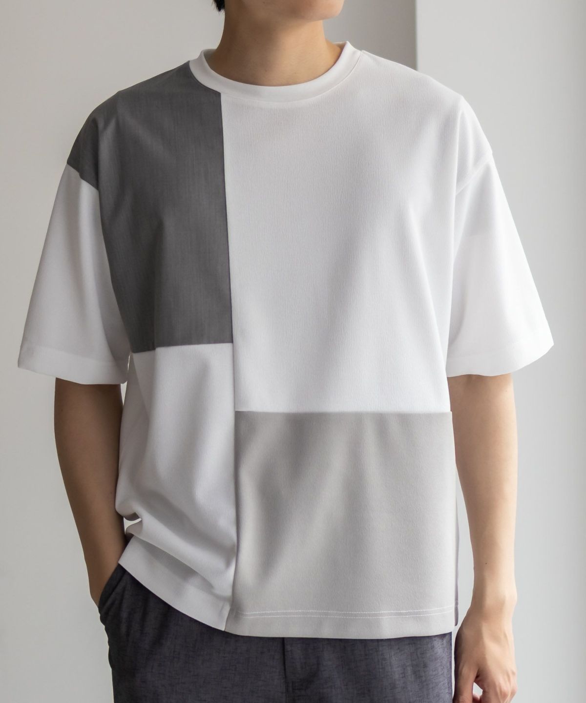 URBAN COLLECTION カットジョーゼット 布帛パネル切替テーパードTシャツ メンズ ネコポス 対応商品