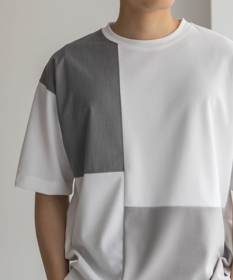 URBAN COLLECTION  カットジョーゼット 布帛パネル切替テーパードTシャツ メンズ メール便 対応商品商品画像-4