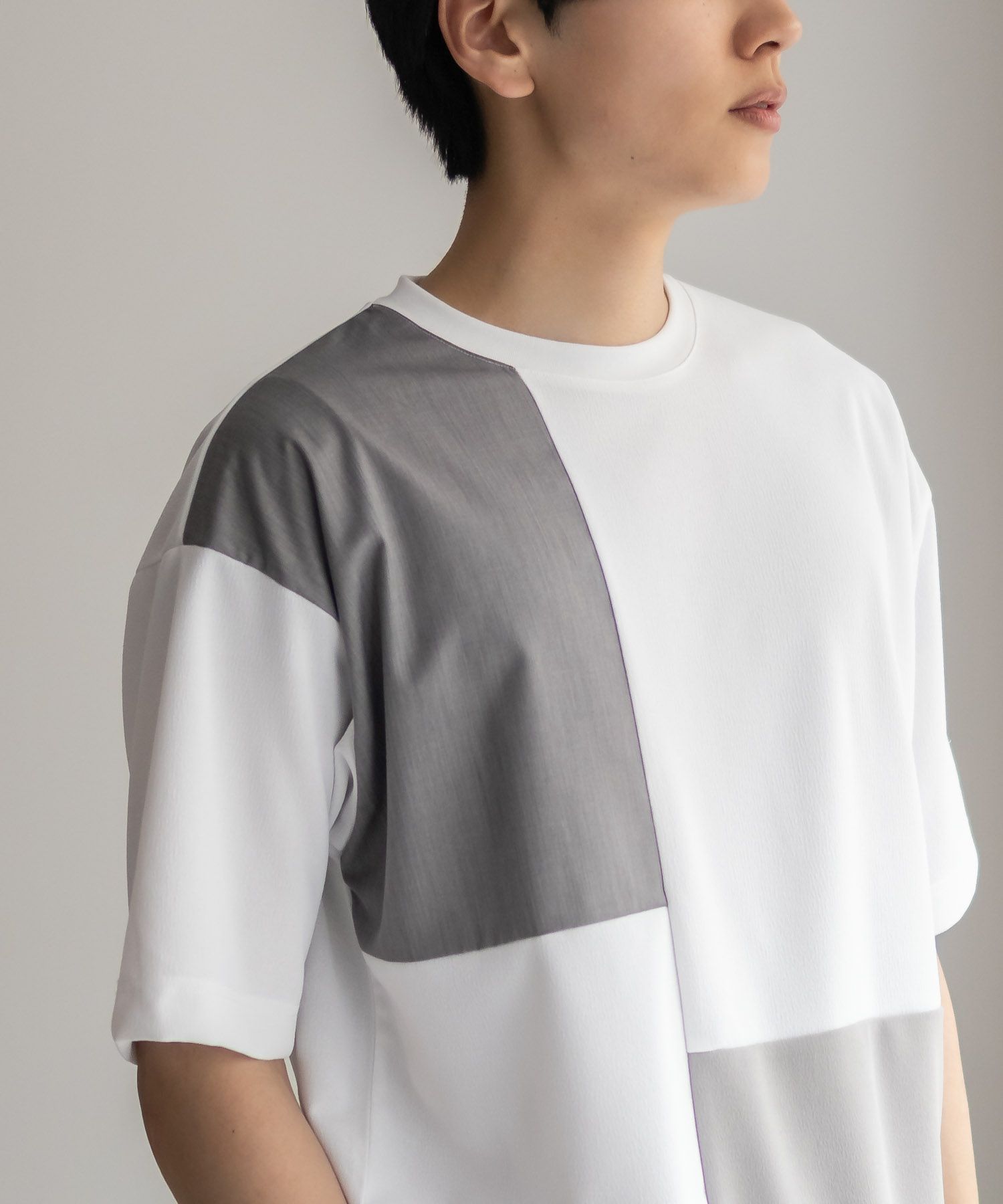 URBAN COLLECTION  カットジョーゼット 布帛パネル切替テーパードTシャツ メンズ メール便 対応商品商品サムネイル-5