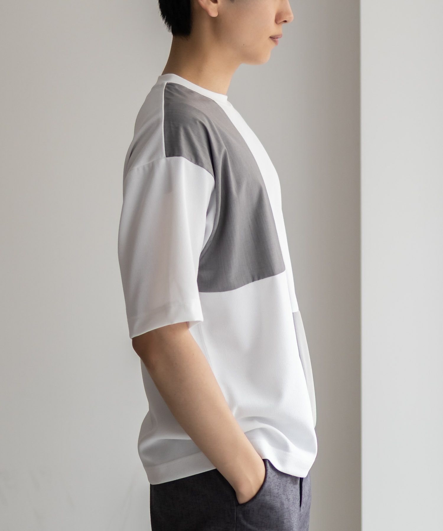 URBAN COLLECTION  カットジョーゼット 布帛パネル切替テーパードTシャツ メンズ メール便 対応商品商品サムネイル-7