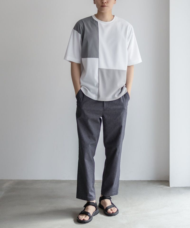 URBAN COLLECTION カットジョーゼット 布帛パネル切替テーパードTシャツ メンズ メール便 対応商品商品画像-9