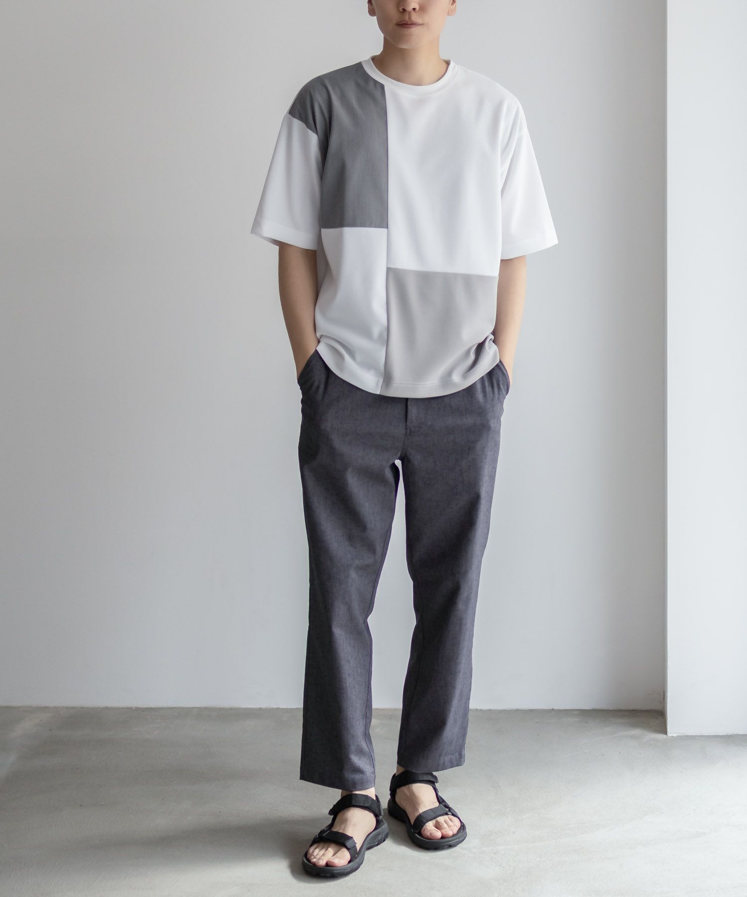 URBAN COLLECTION  カットジョーゼット 布帛パネル切替テーパードTシャツ メンズ メール便 対応商品商品サムネイル-9