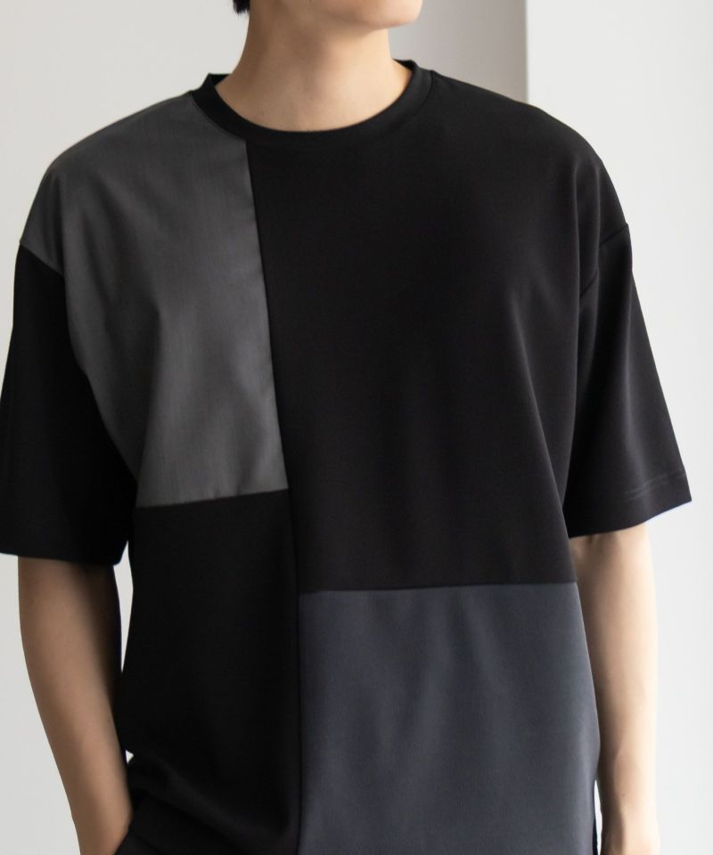 URBAN COLLECTION カットジョーゼット 布帛パネル切替テーパードTシャツ メンズ メール便 対応商品商品画像-10