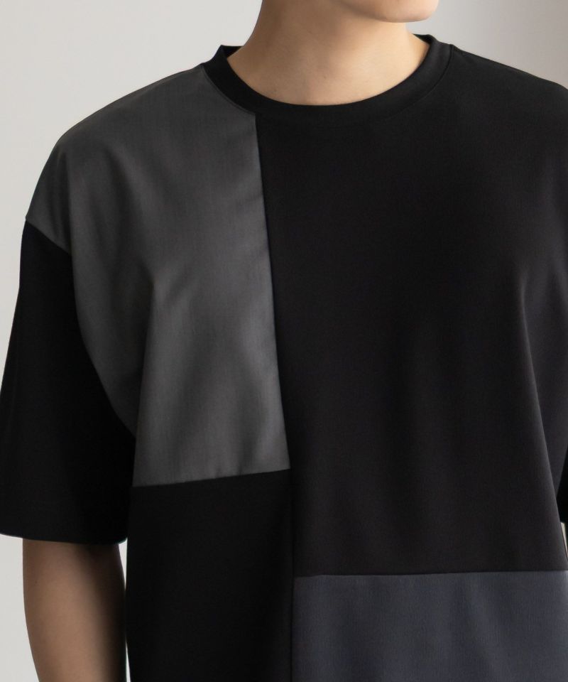 URBAN COLLECTION  カットジョーゼット 布帛パネル切替テーパードTシャツ メンズ メール便 対応商品商品画像-12