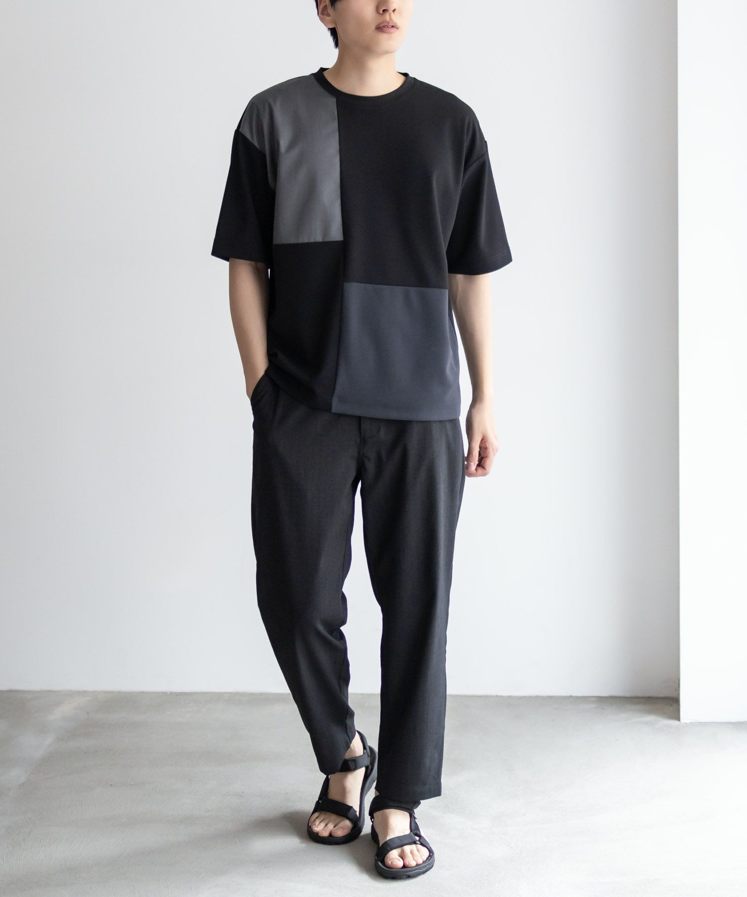 URBAN COLLECTION  カットジョーゼット 布帛パネル切替テーパードTシャツ メンズ メール便 対応商品商品サムネイル-14